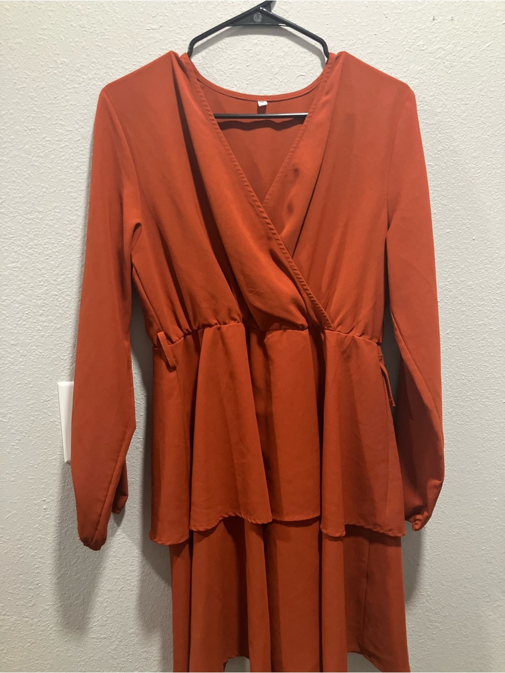 Rust Orange Long Sleeve Tiered Dress